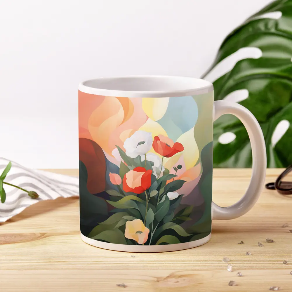 Red White Poppies Abstract Pastel Background – Mugs