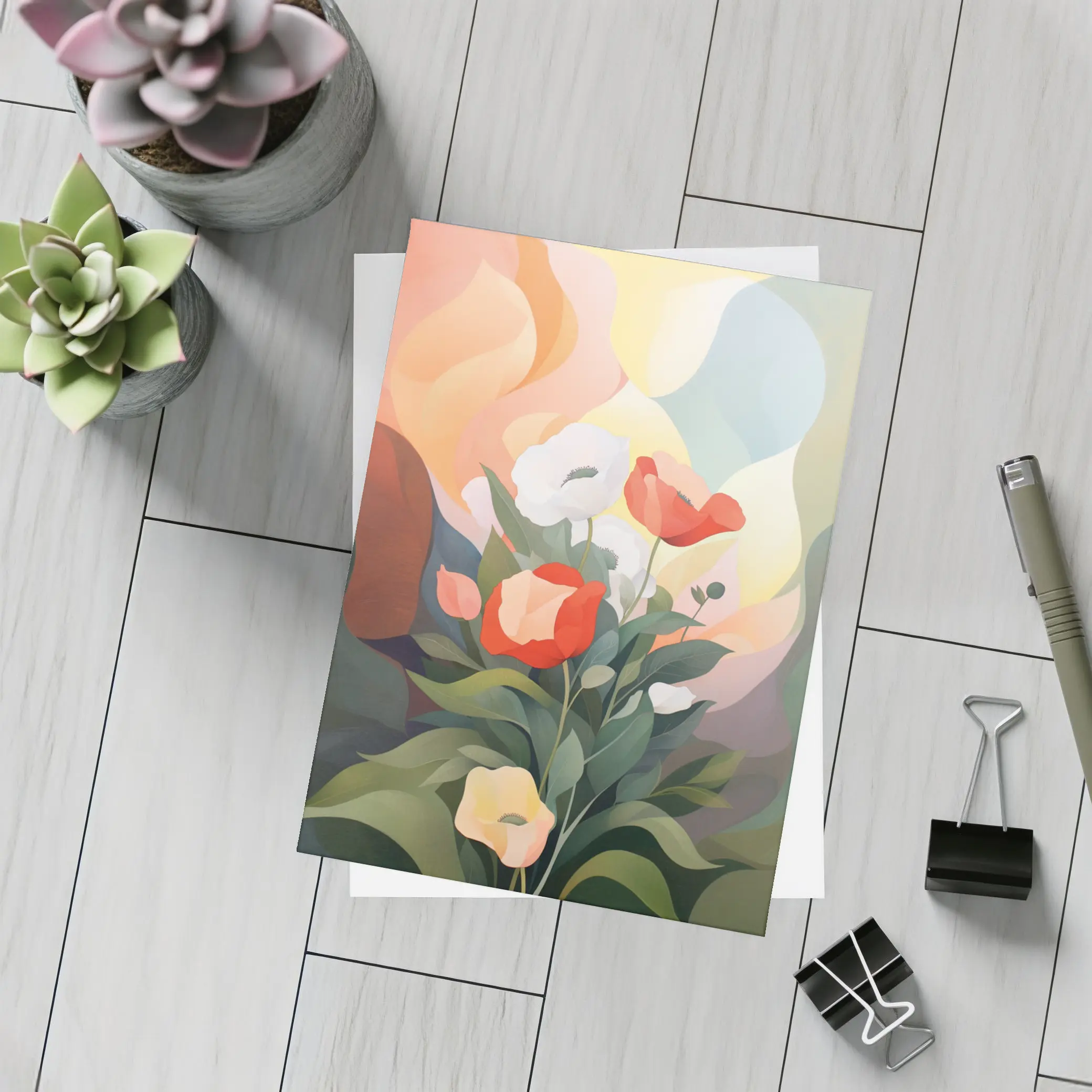 Red White Poppies Abstract Pastel Background – Postcards