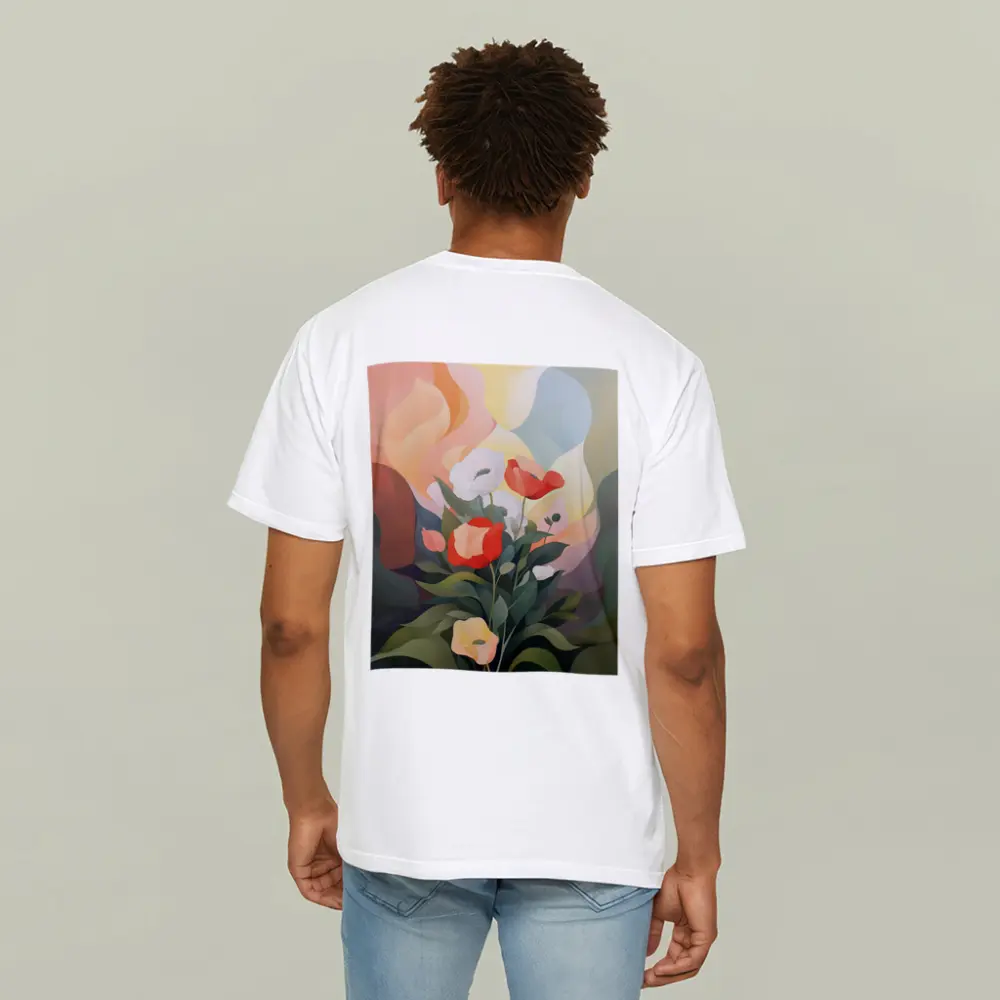 Red White Poppies Abstract Pastel Background – T-Shirts