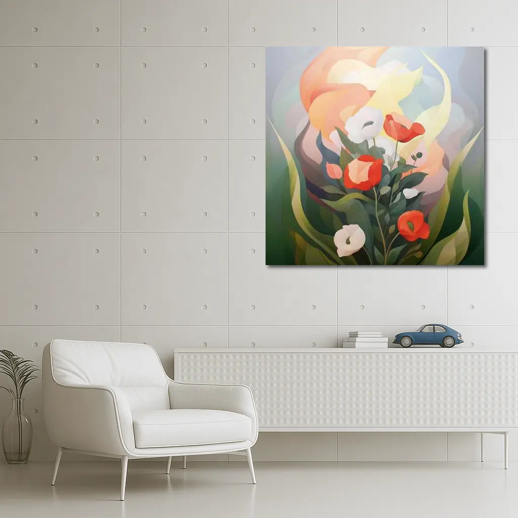 Red Poppies White Calla Lilies Abstract Floral – Wall Art