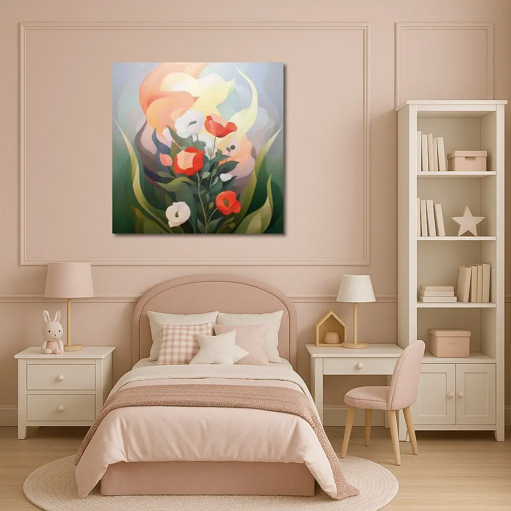 Red Poppies White Calla Lilies Abstract Floral – Wall Art