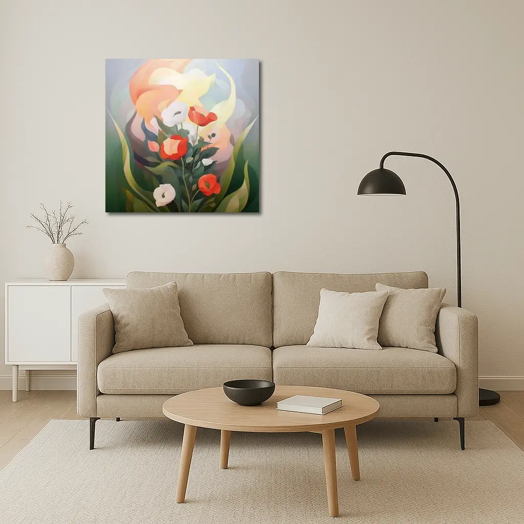 Red Poppies White Calla Lilies Abstract Floral – Wall Art