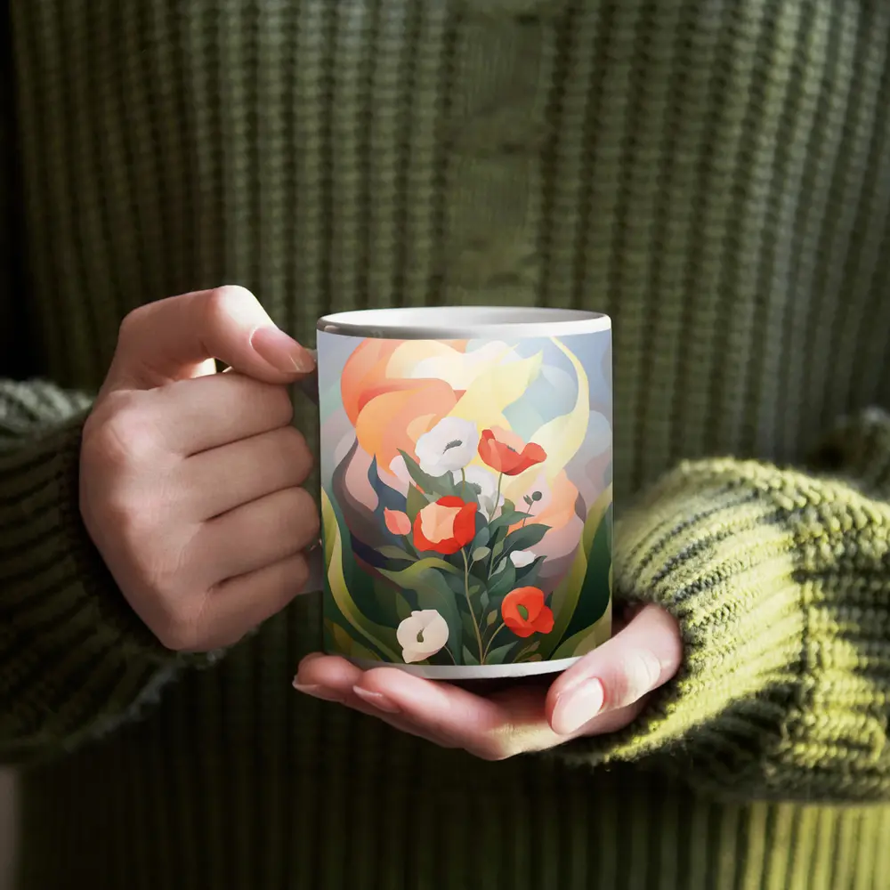 Red Poppies White Calla Lilies Abstract Floral – Mugs