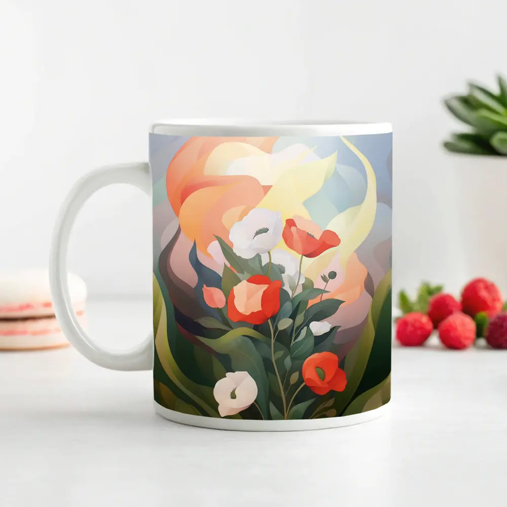 Red Poppies White Calla Lilies Abstract Floral – Mugs