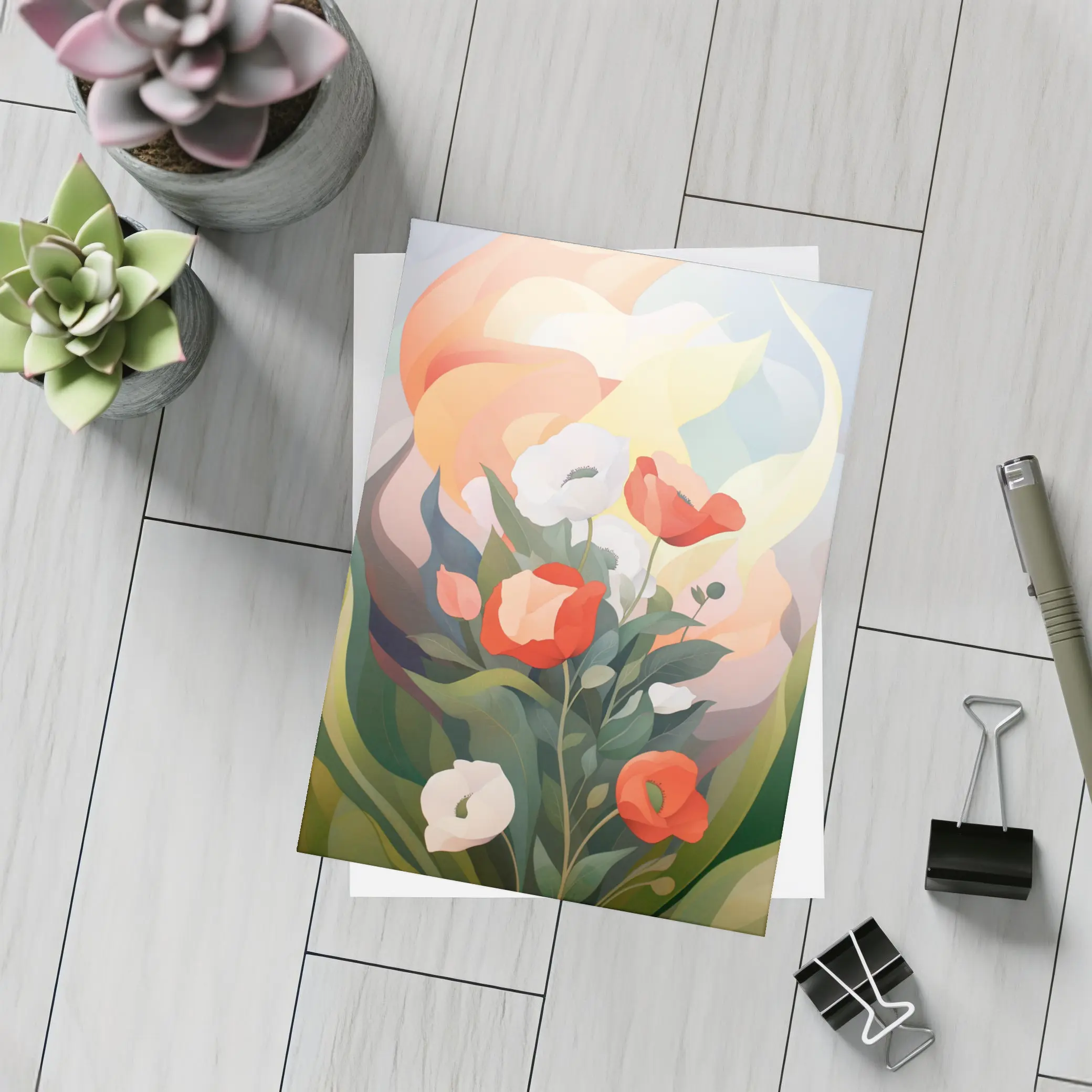 Red Poppies White Calla Lilies Abstract Floral – Postcards