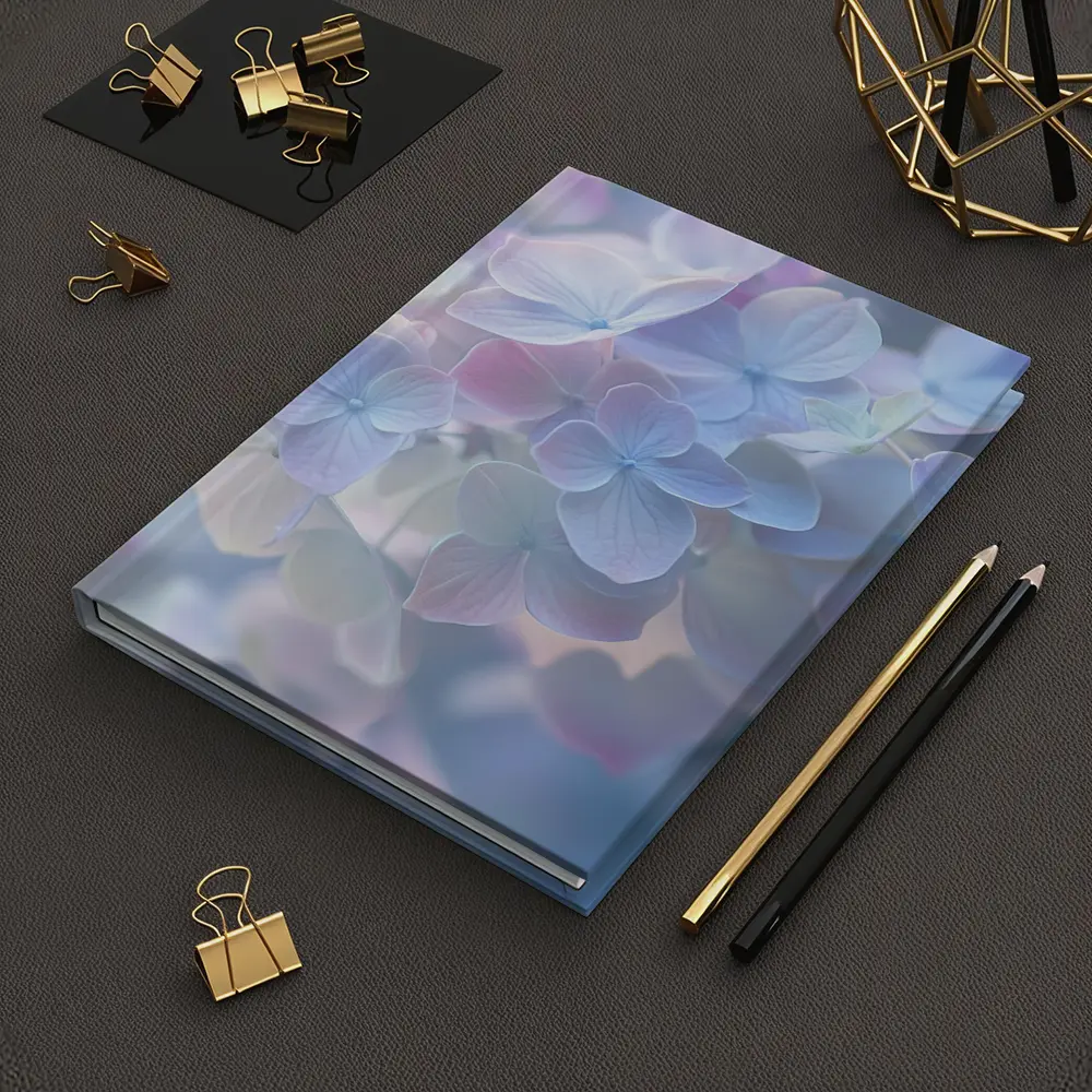 Soft Pastel Hydrangea Flowers Blue Background – Notebooks
