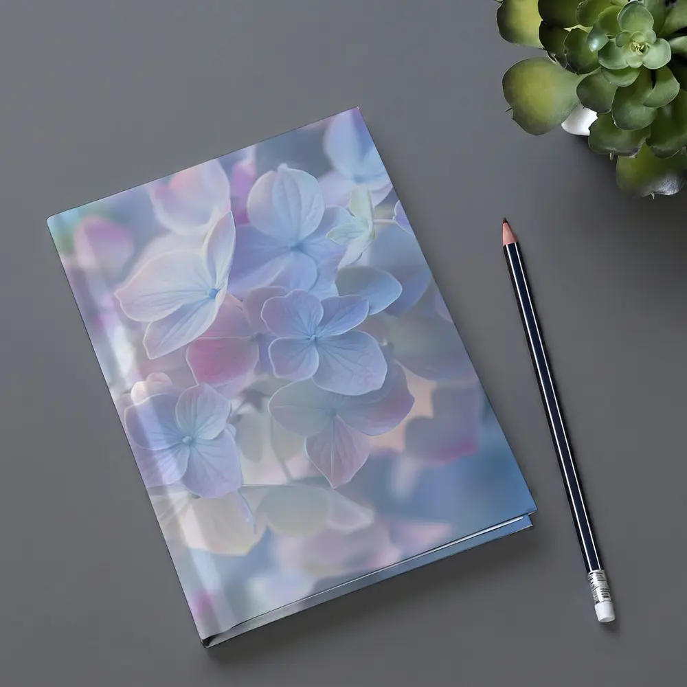 Soft Pastel Hydrangea Flowers Blue Background – Notebooks