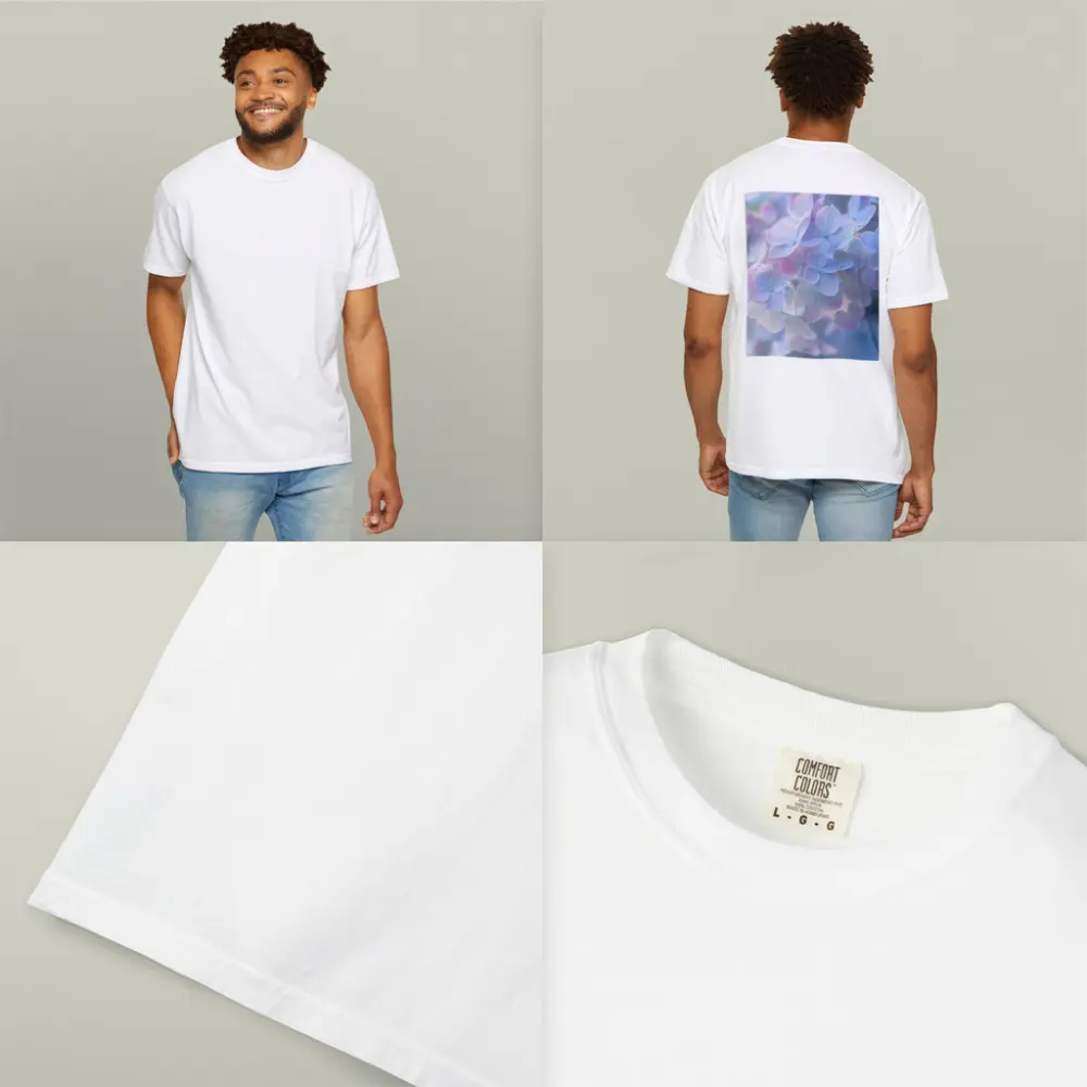 Soft Pastel Hydrangea Flowers Blue Background – T-Shirts