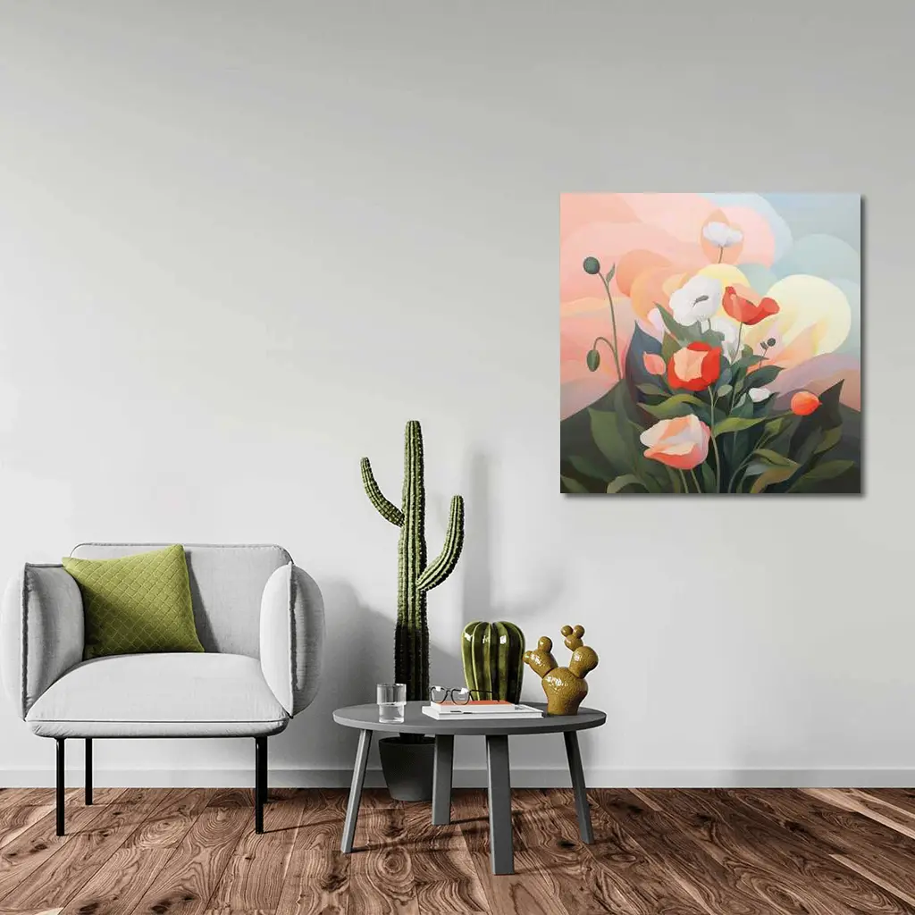 Red White Poppies Soft Pastel Sky Background – Wall Art