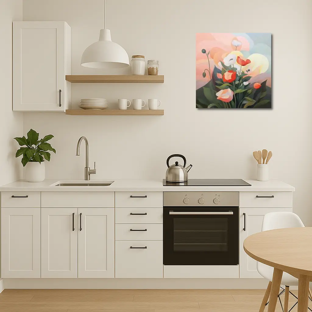 Red White Poppies Soft Pastel Sky Background – Wall Art