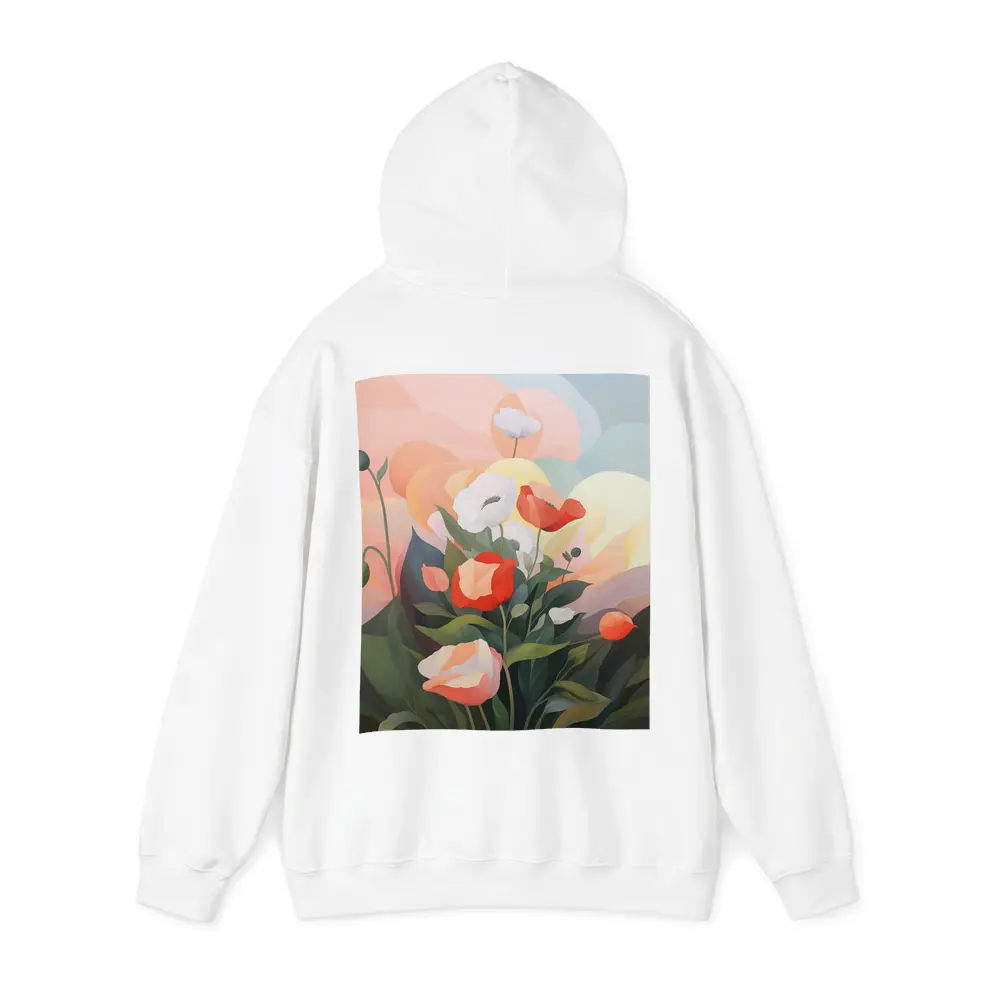 Red White Poppies Soft Pastel Sky Background – Hoodies