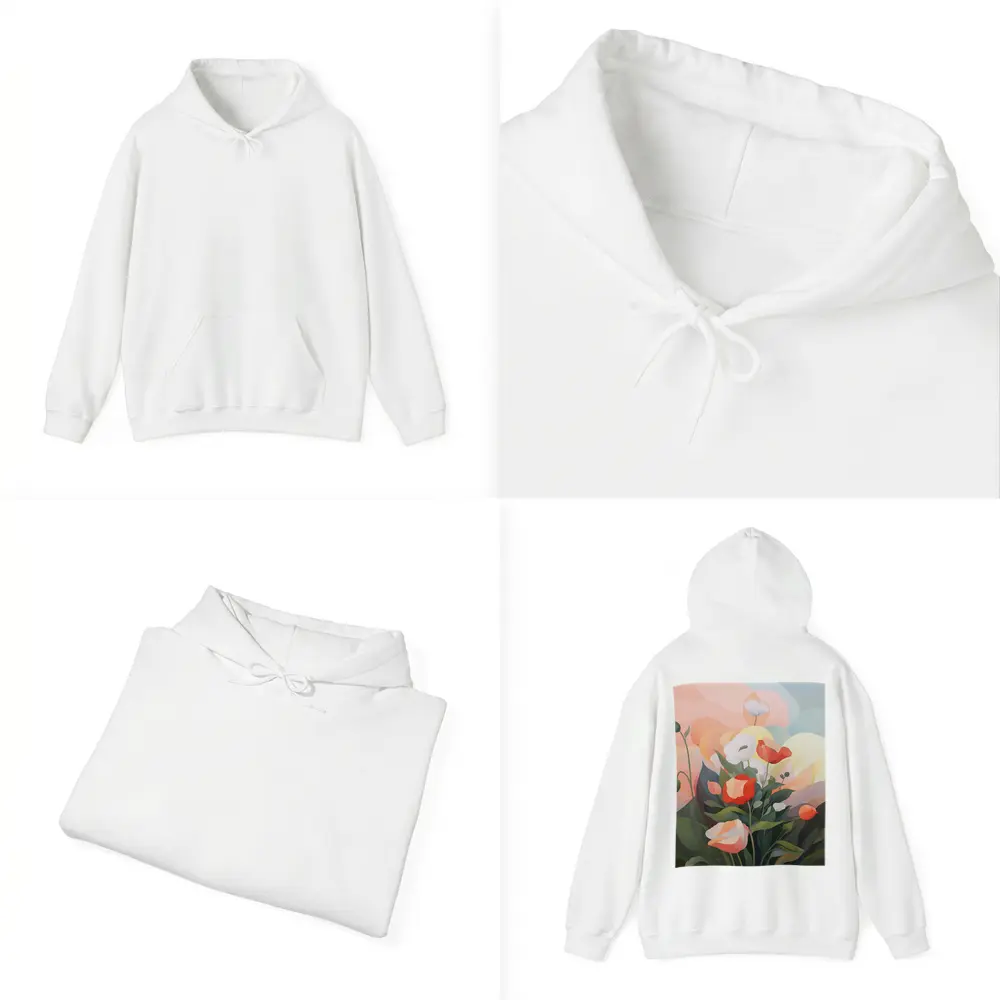 Red White Poppies Soft Pastel Sky Background – Hoodies
