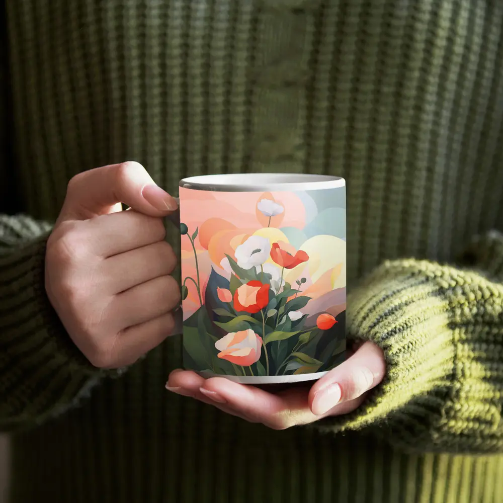Red White Poppies Soft Pastel Sky Background – Mugs