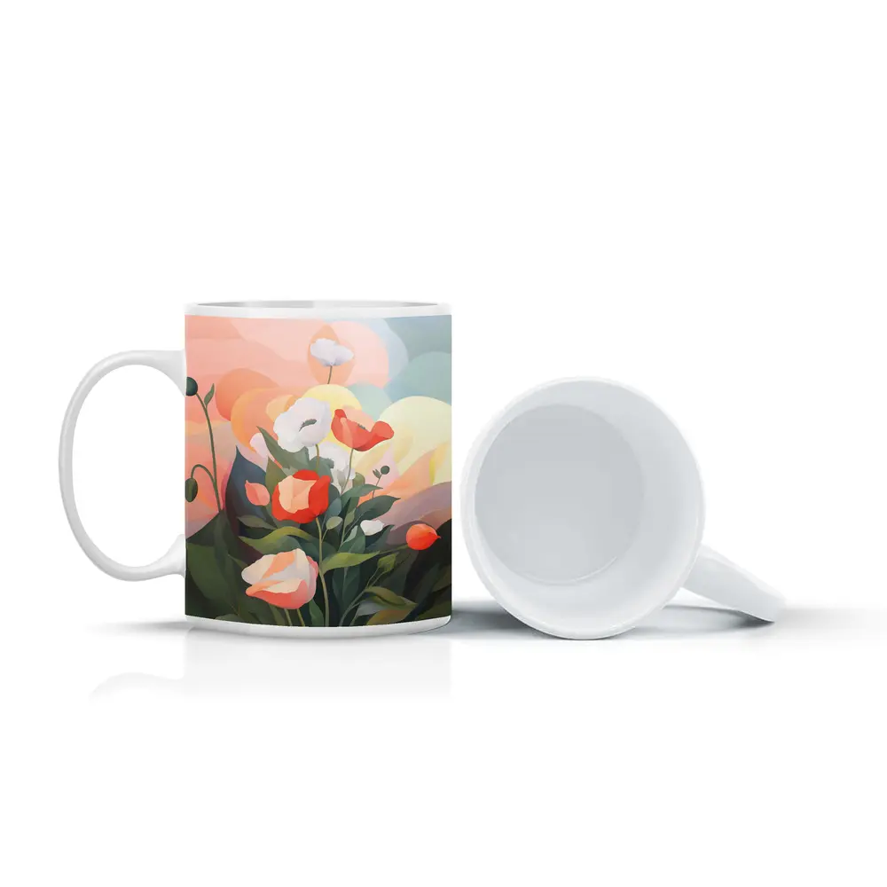 Red White Poppies Soft Pastel Sky Background – Mugs