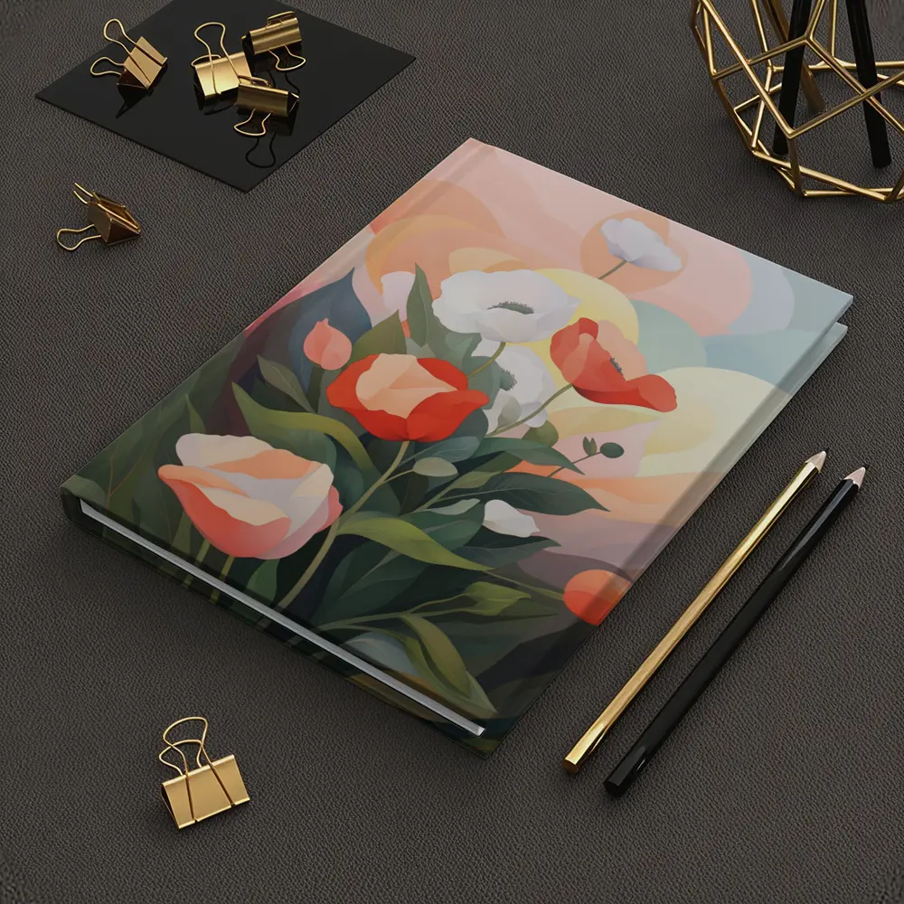 Red White Poppies Soft Pastel Sky Background – Notebooks