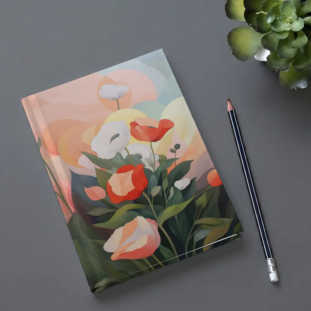 Red White Poppies Soft Pastel Sky Background – Notebooks