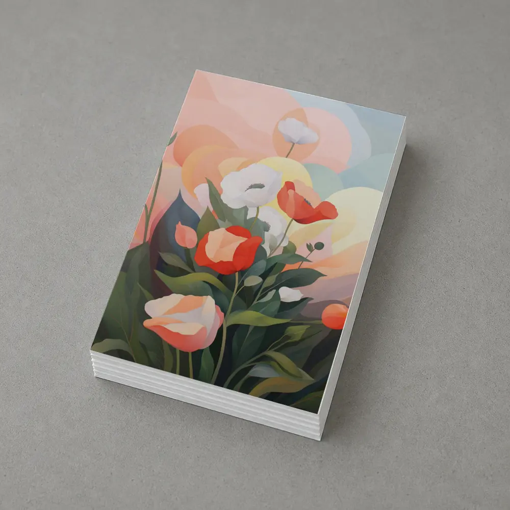 Red White Poppies Soft Pastel Sky Background – Postcards