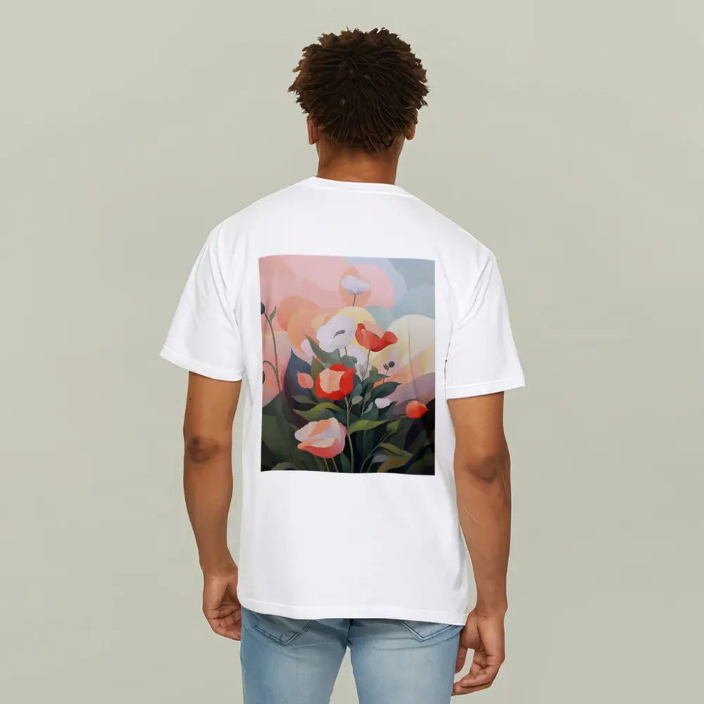 Red White Poppies Soft Pastel Sky Background – T-Shirts