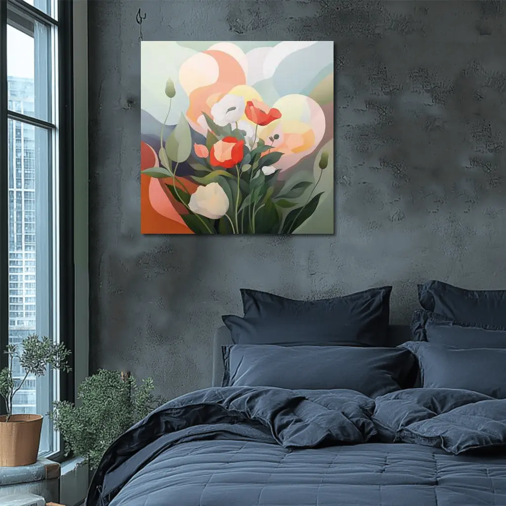 Red White Poppies Abstract Soft Background – Wall Art