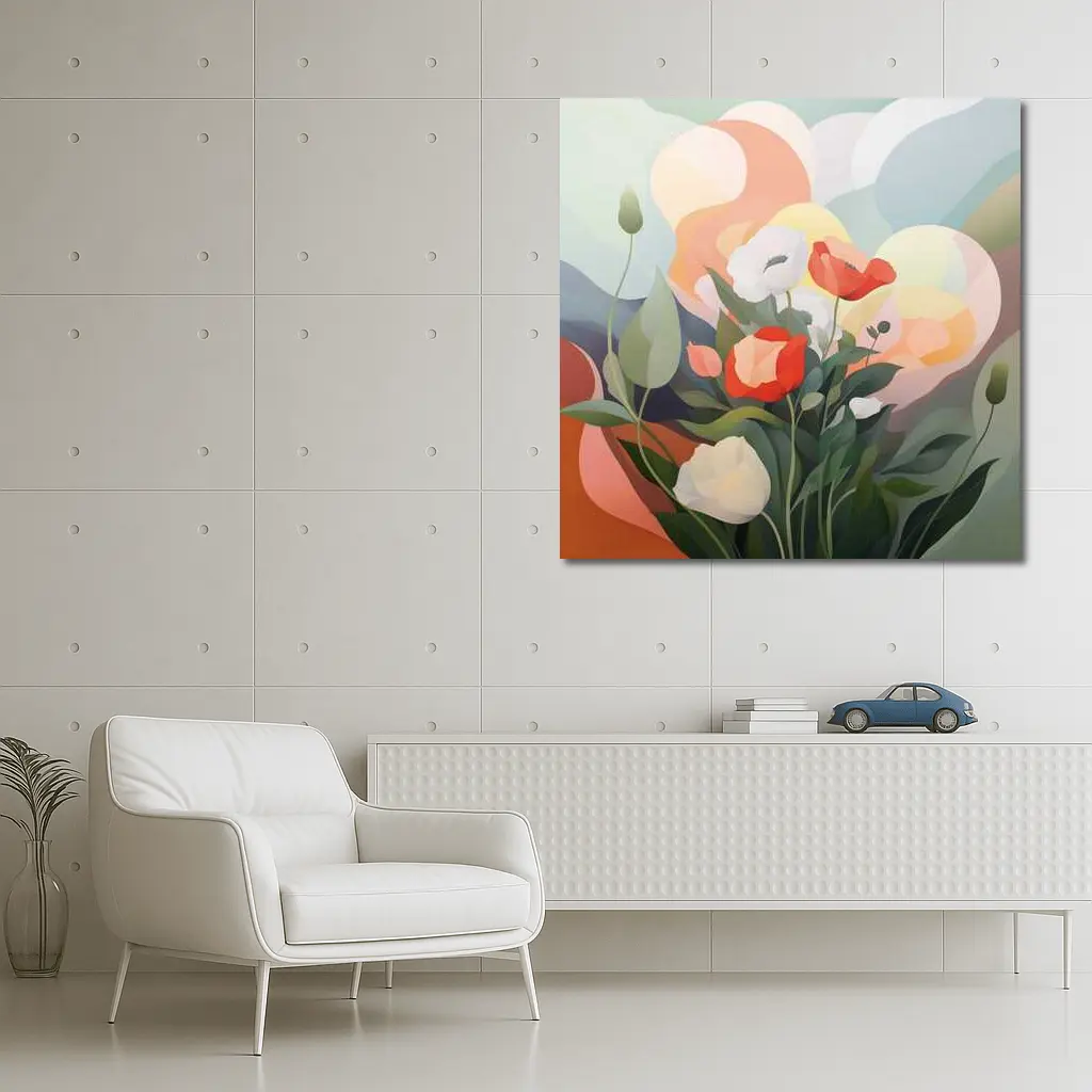 Red White Poppies Abstract Soft Background – Wall Art
