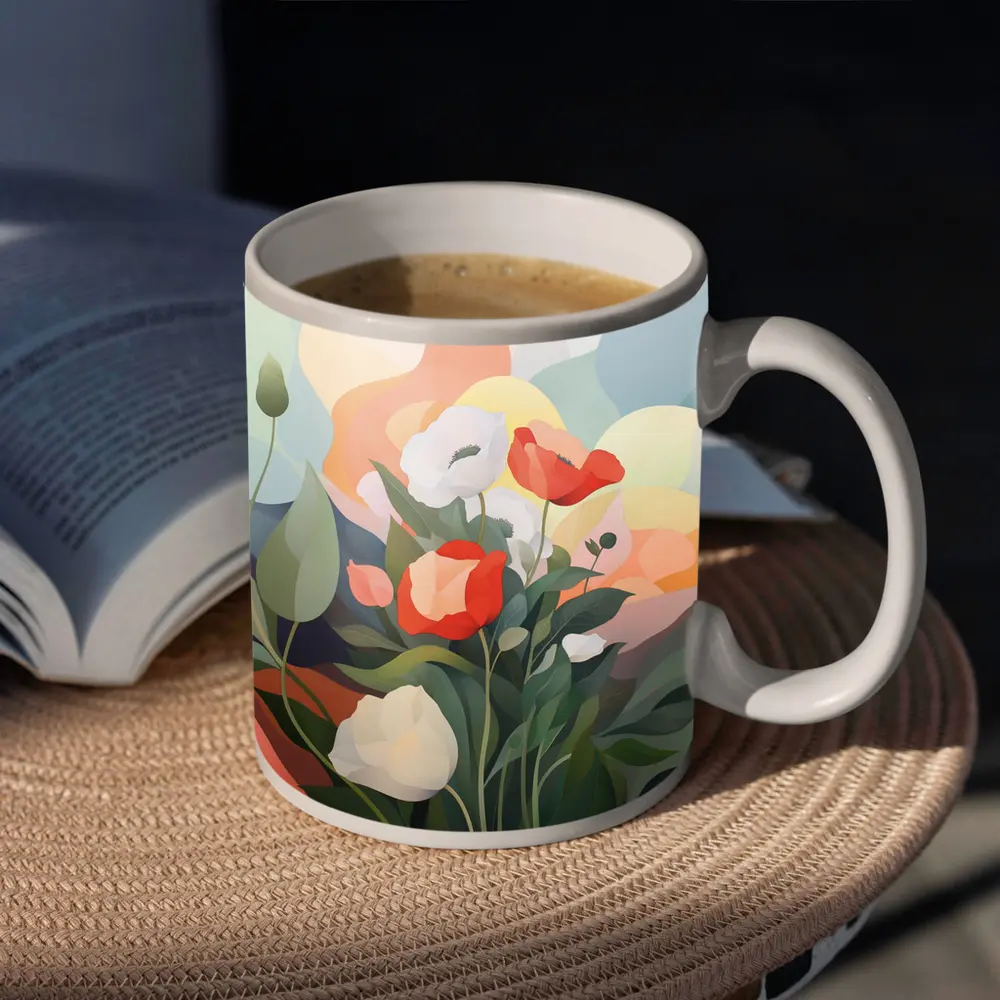 Red White Poppies Abstract Soft Background – Mugs
