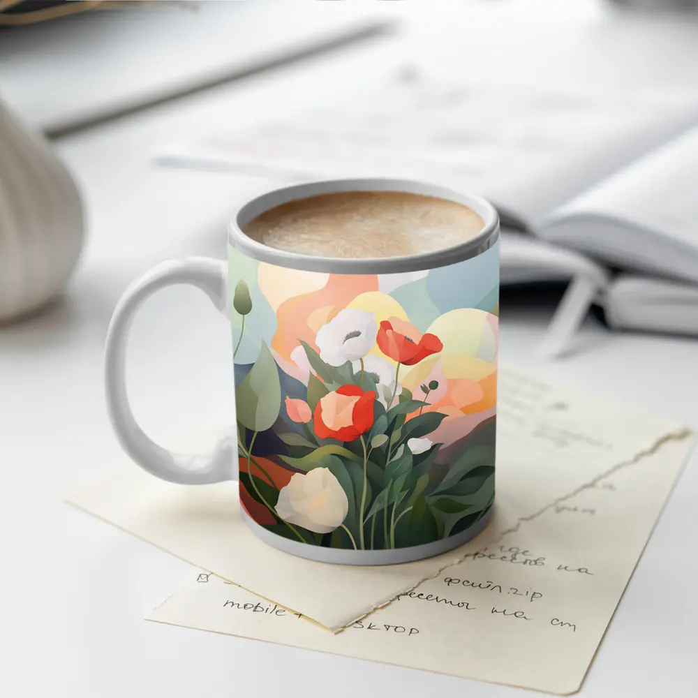 Red White Poppies Abstract Soft Background – Mugs