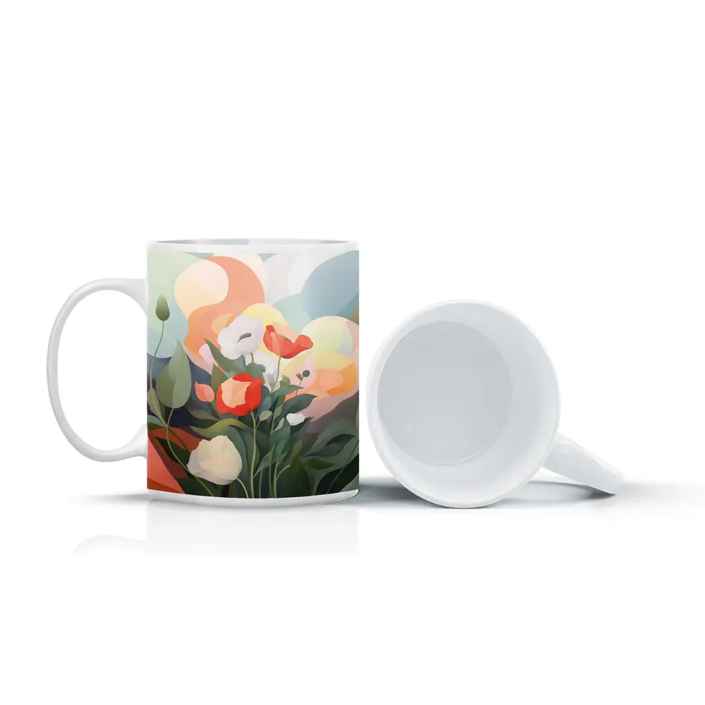 Red White Poppies Abstract Soft Background – Mugs