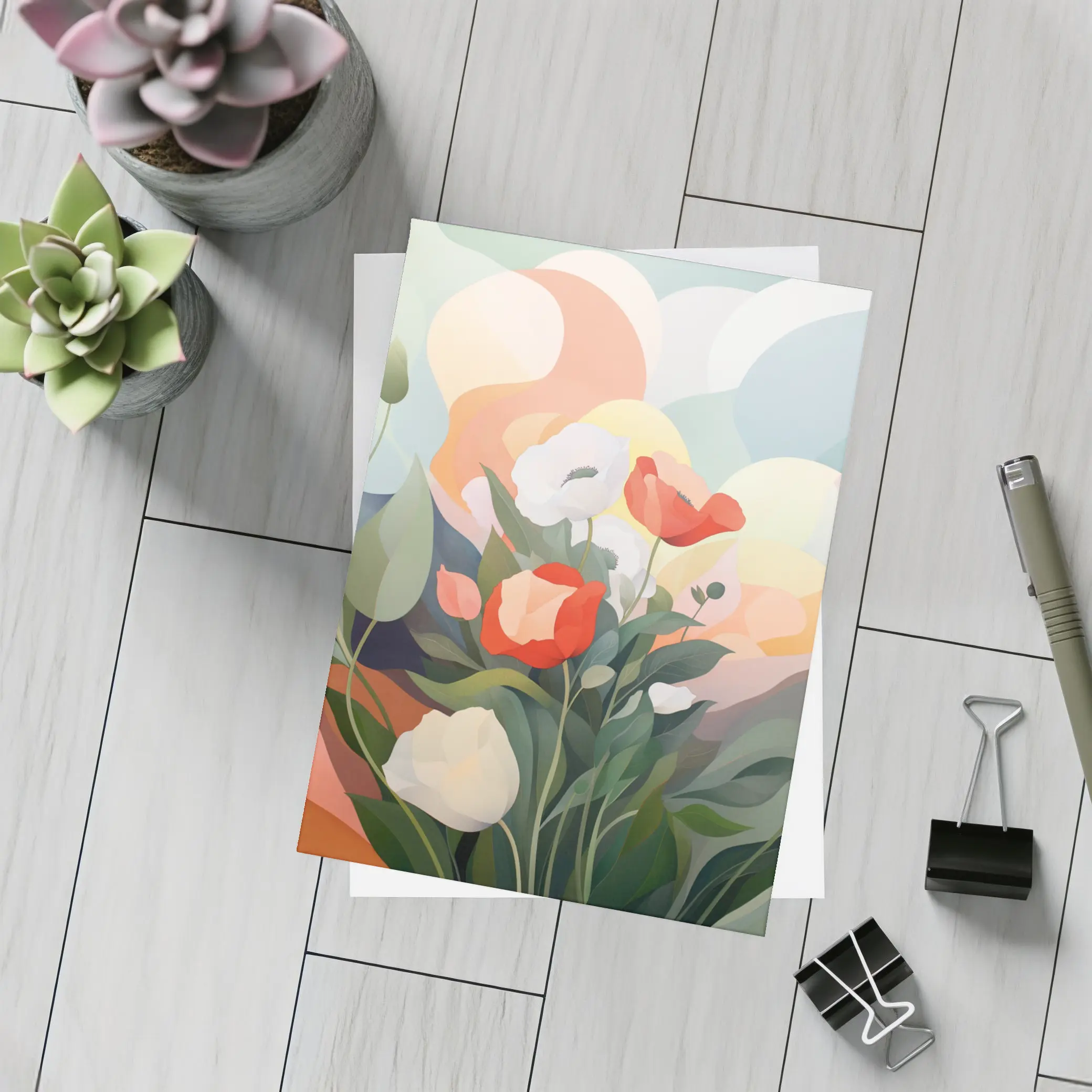 Red White Poppies Abstract Soft Background – Postcards