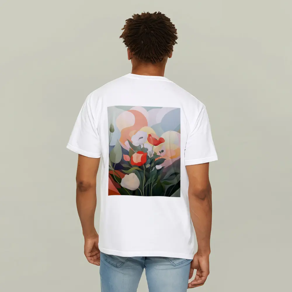 Red White Poppies Abstract Soft Background – T-Shirts