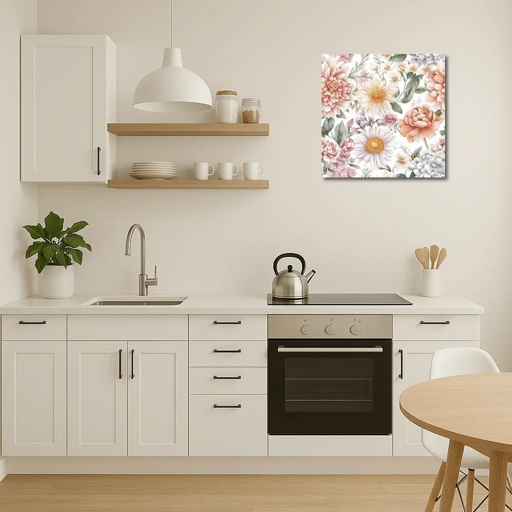 Pastel Watercolor Peonies Daisies Floral Pattern – Wall Art