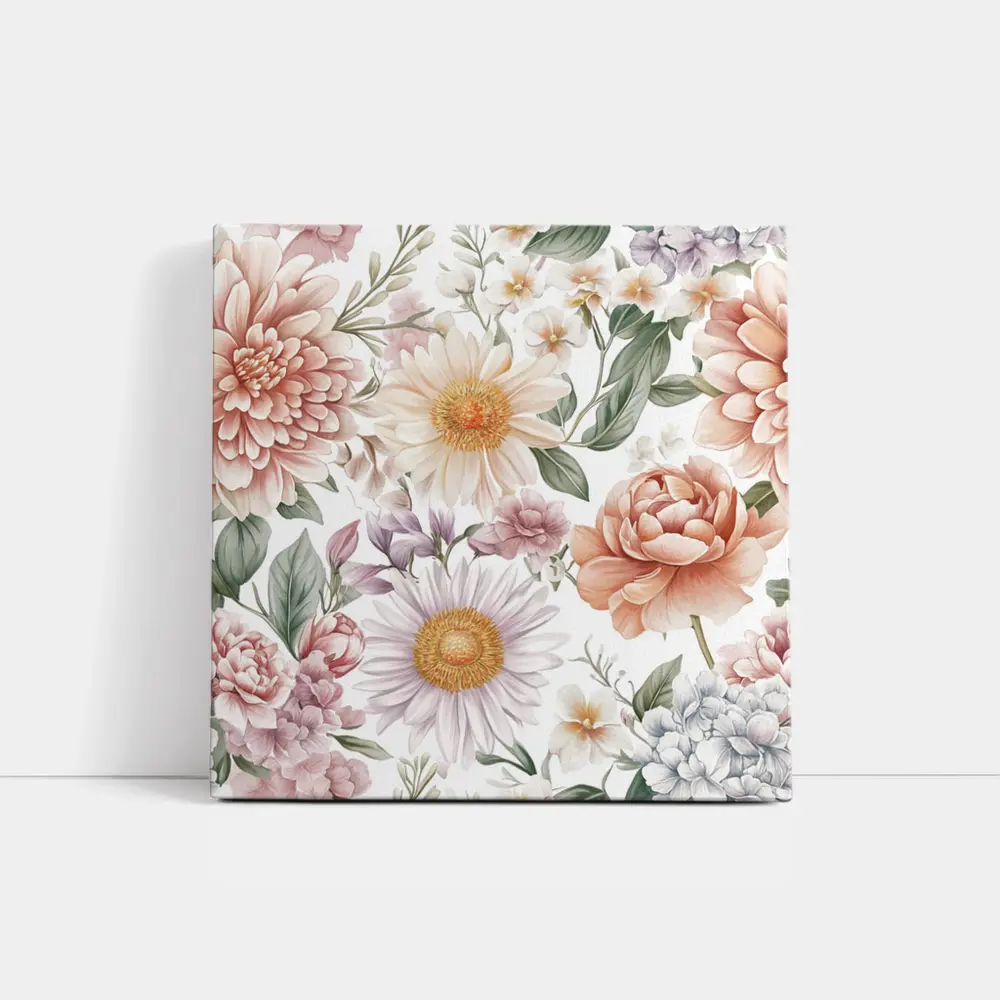 Pastel Watercolor Peonies Daisies Floral Pattern – Wall Art
