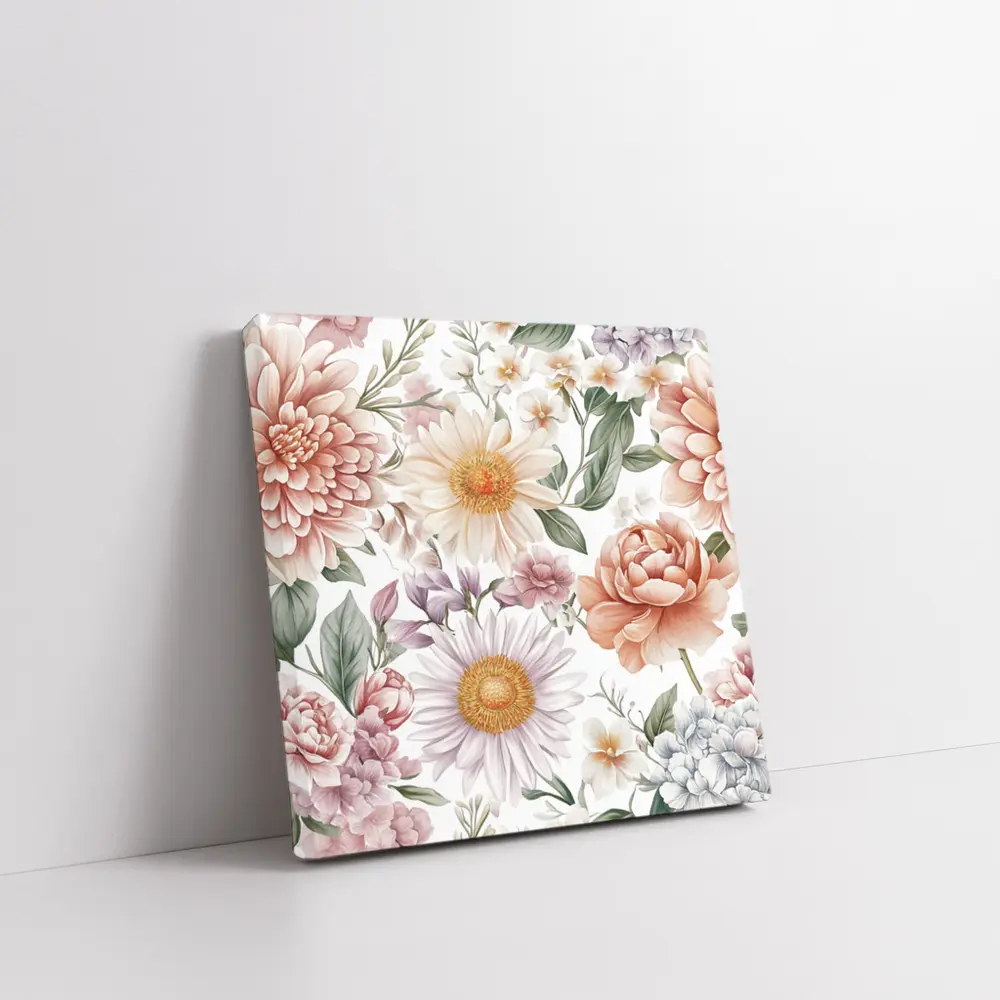 Pastel Watercolor Peonies Daisies Floral Pattern – Wall Art