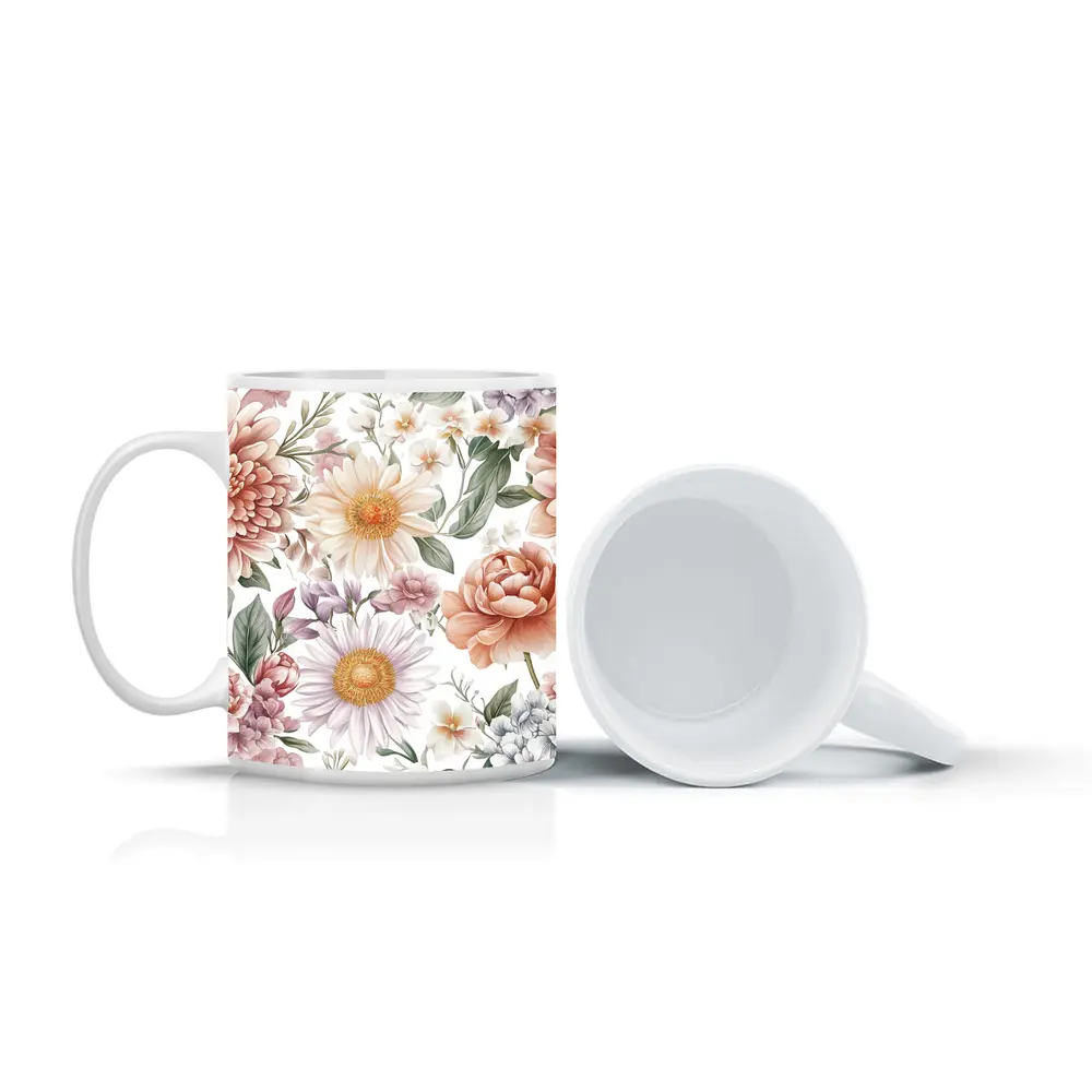 Pastel Watercolor Peonies Daisies Floral Pattern – Mugs