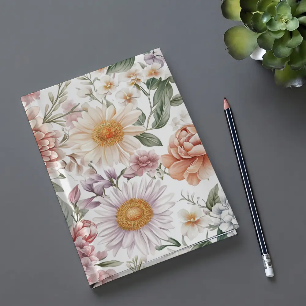 Pastel Watercolor Peonies Daisies Floral Pattern – Notebooks