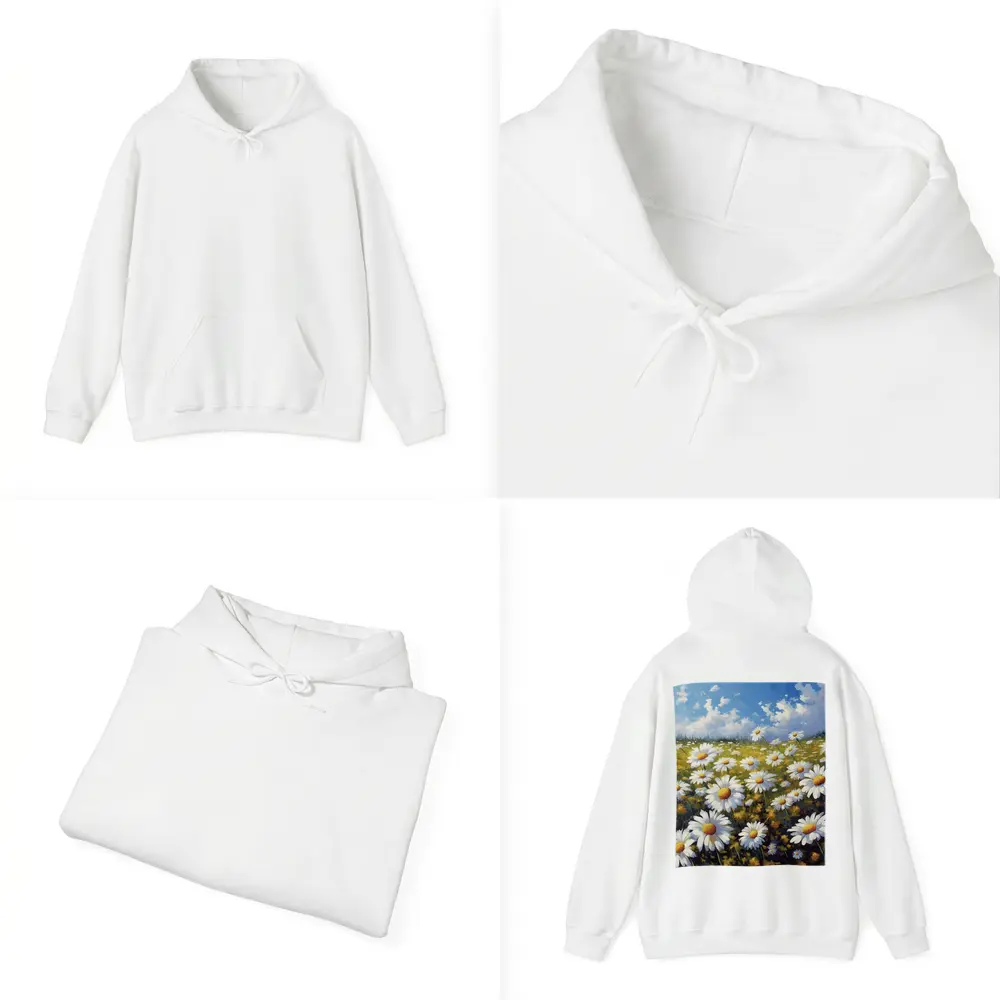 Daisy Field Oil Painting Blue Sky – Hoodies