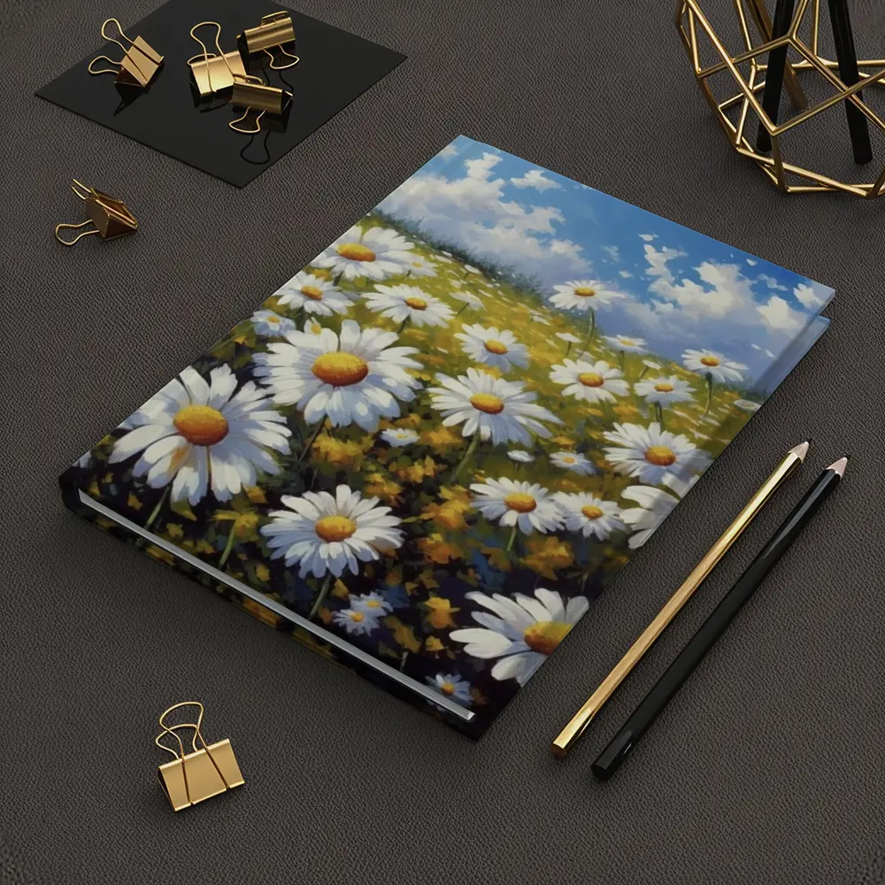 Daisy Field Oil Painting Blue Sky – Notebooks