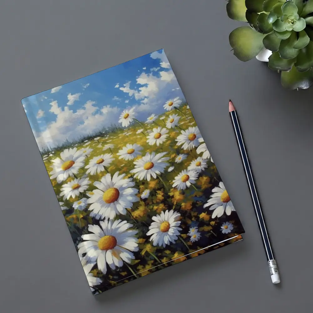 Daisy Field Oil Painting Blue Sky – Notebooks