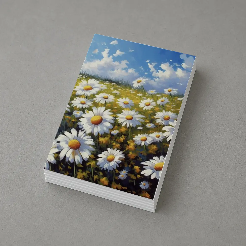 Daisy Field Oil Painting Blue Sky – Postcards