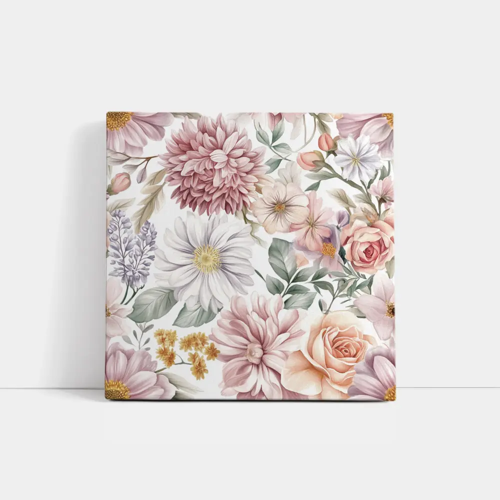 Watercolor Roses Dahlias Daisies Floral Pattern – Wall Art