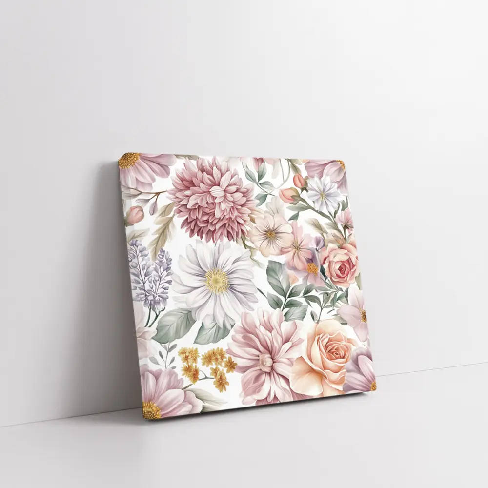 Watercolor Roses Dahlias Daisies Floral Pattern – Wall Art