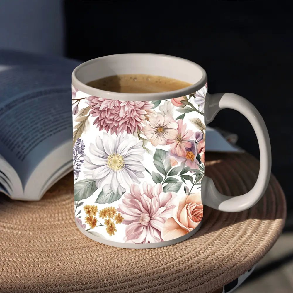 Watercolor Roses Dahlias Daisies Floral Pattern – Mugs