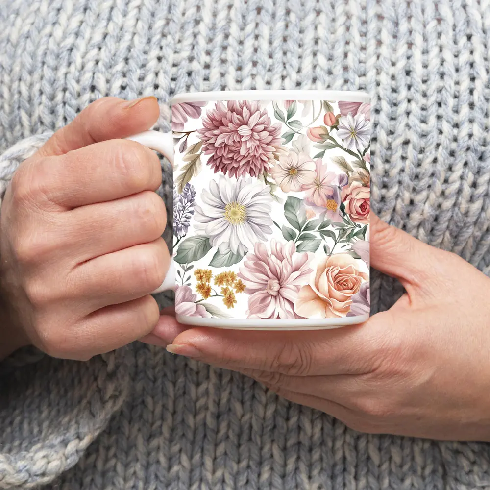 Watercolor Roses Dahlias Daisies Floral Pattern – Mugs