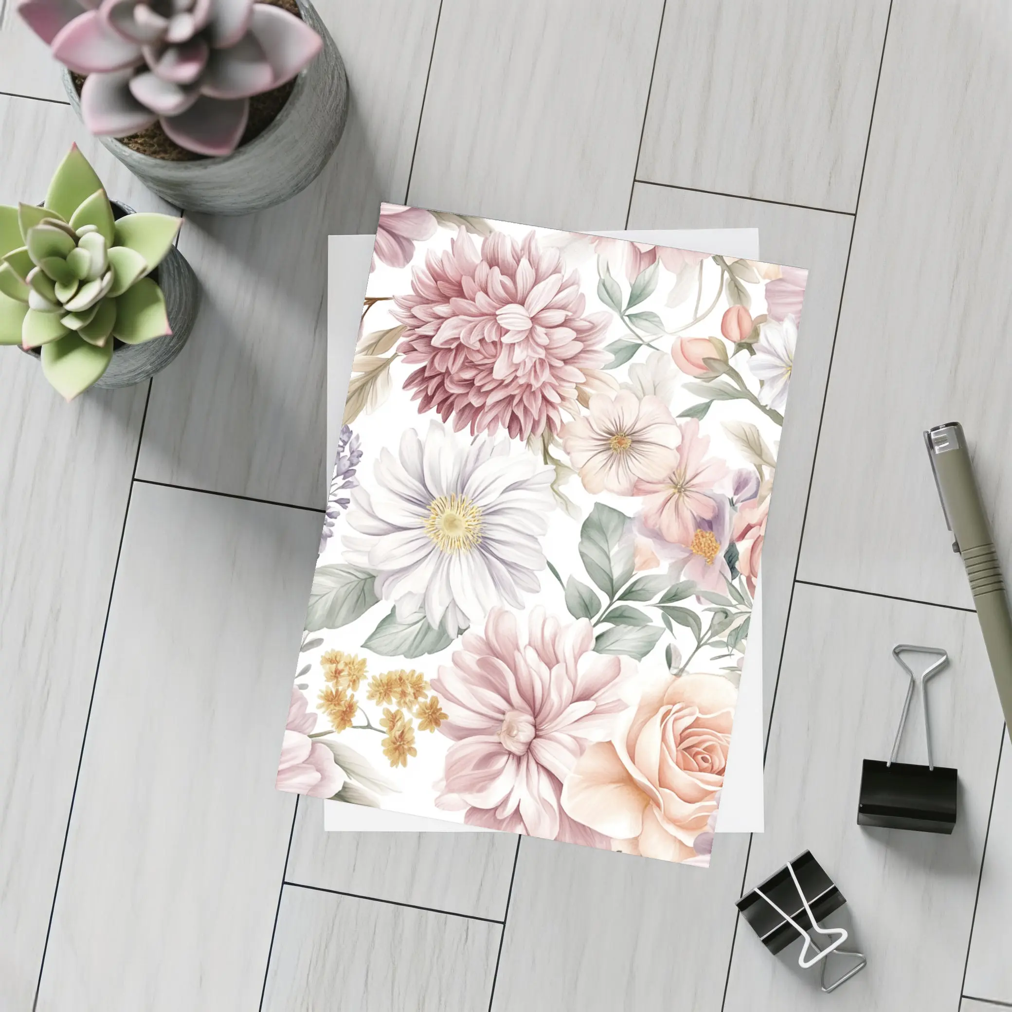 Watercolor Roses Dahlias Daisies Floral Pattern – Postcards