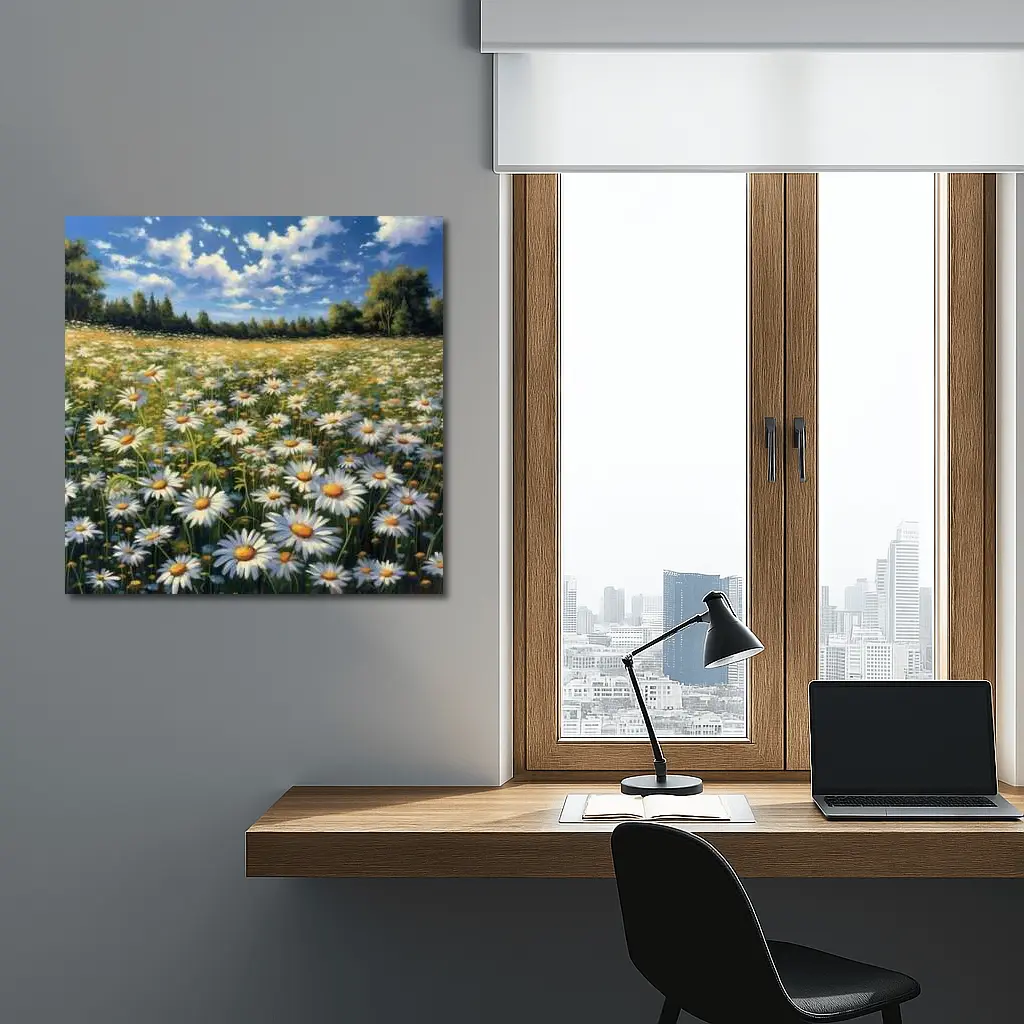 Daisy Field Painting Blue Sky Summer – Wall Art