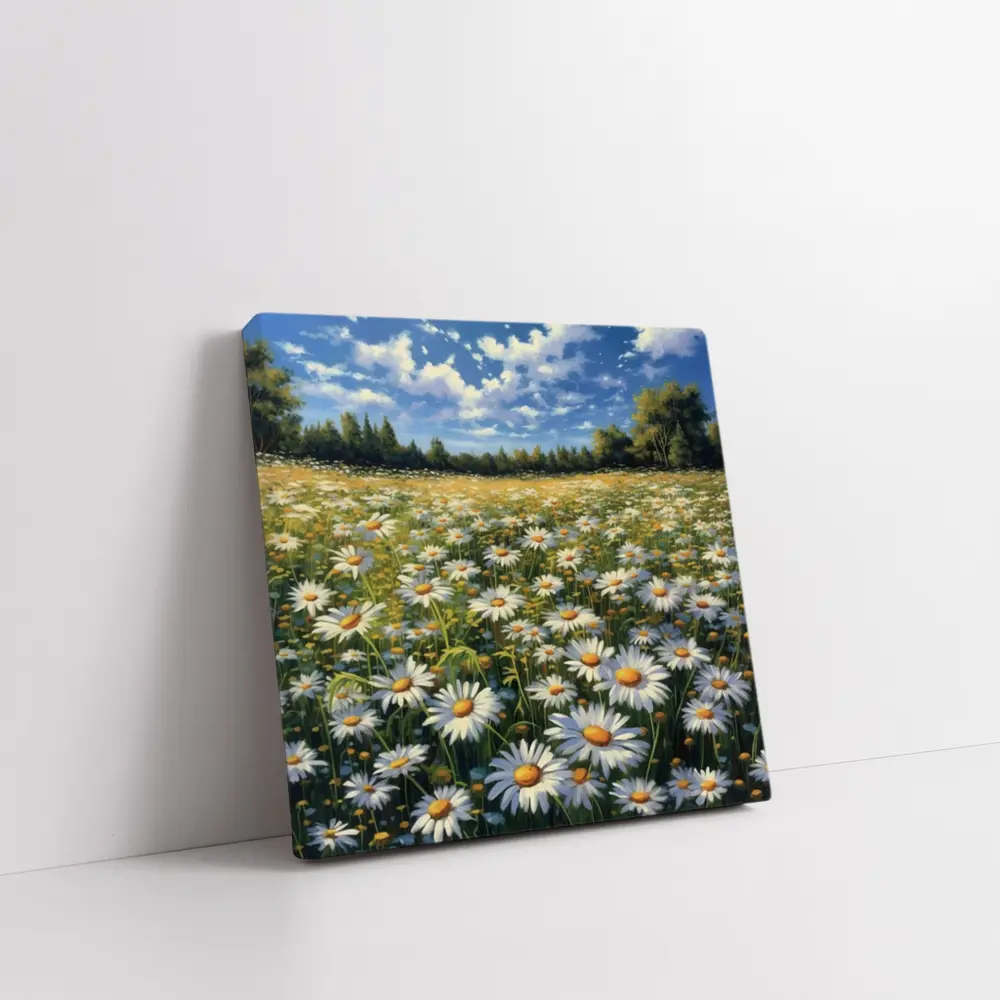 Daisy Field Painting Blue Sky Summer – Wall Art