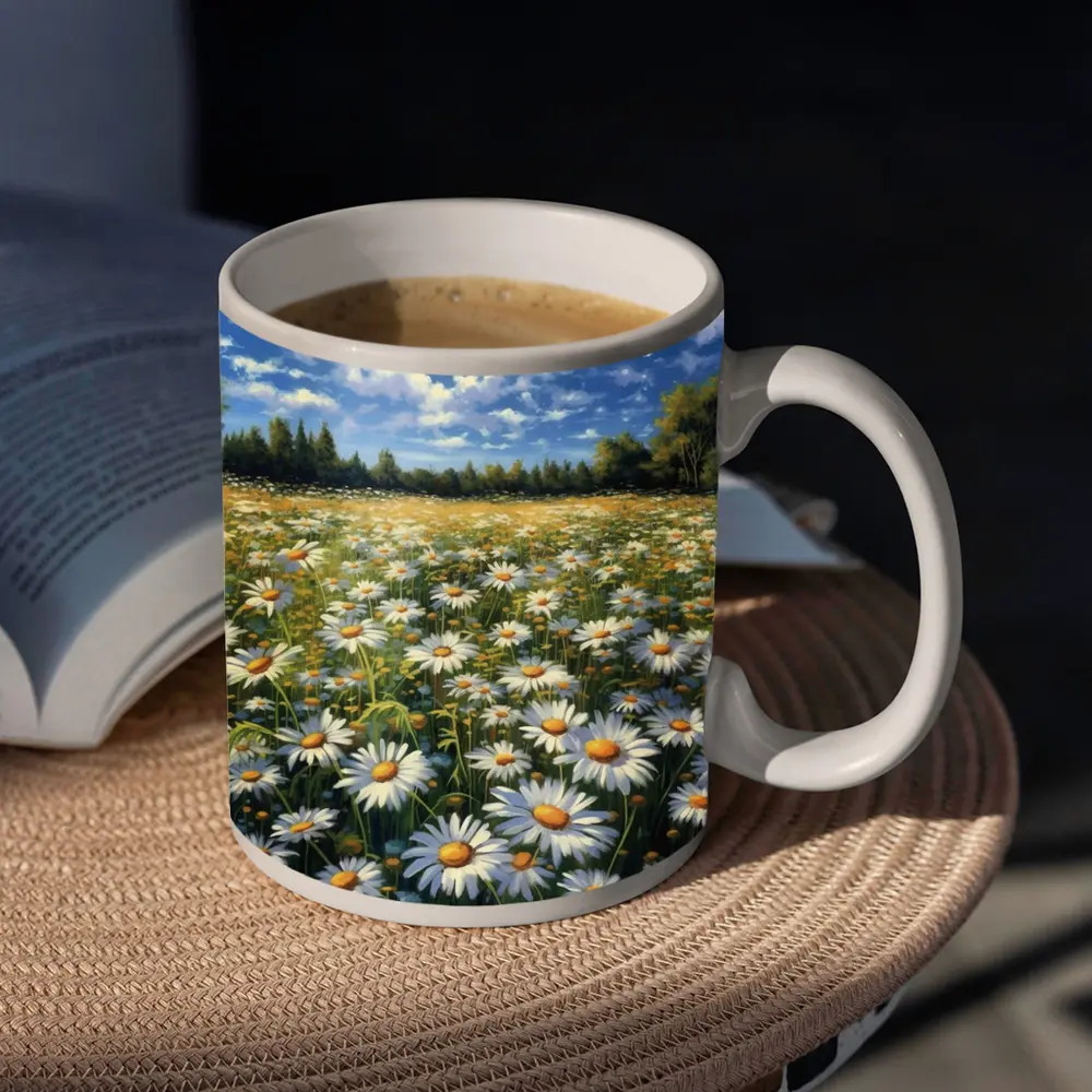 Daisy Field Painting Blue Sky Summer – Mugs