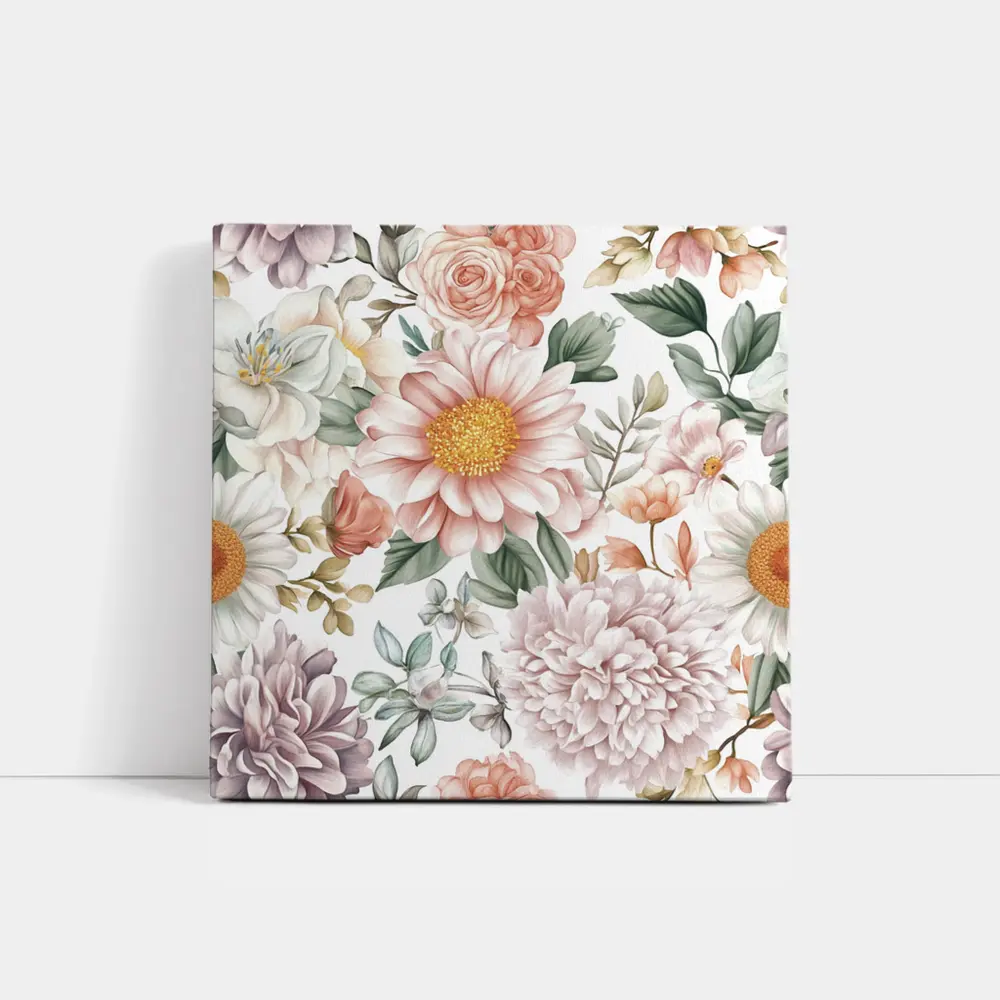 Watercolor Peonies Roses Daisies Floral Pattern – Wall Art