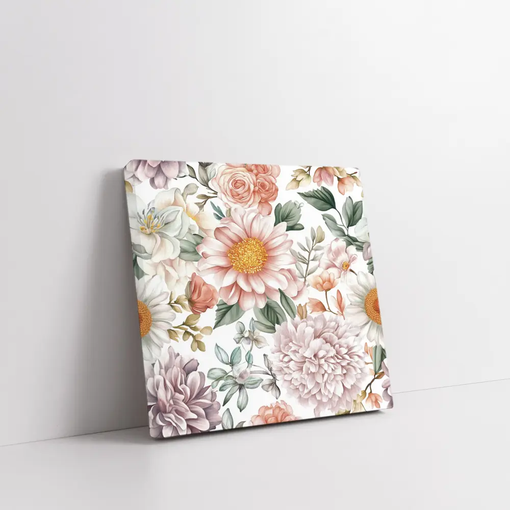 Watercolor Peonies Roses Daisies Floral Pattern – Wall Art
