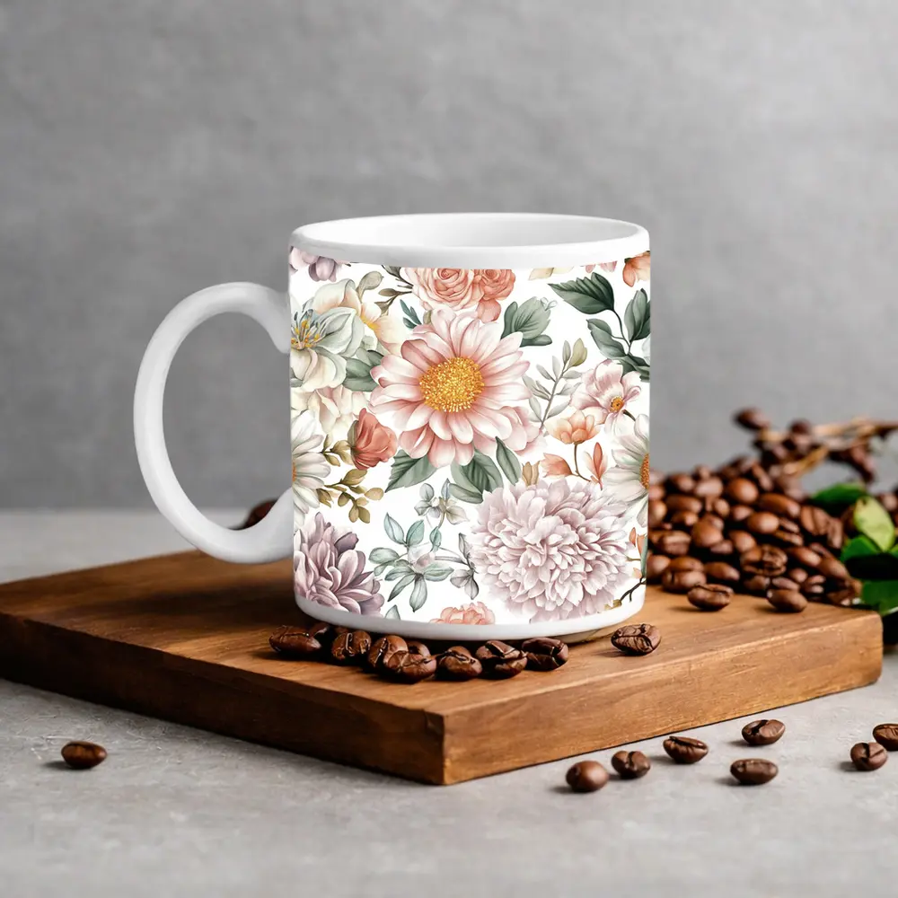 Watercolor Peonies Roses Daisies Floral Pattern – Mugs