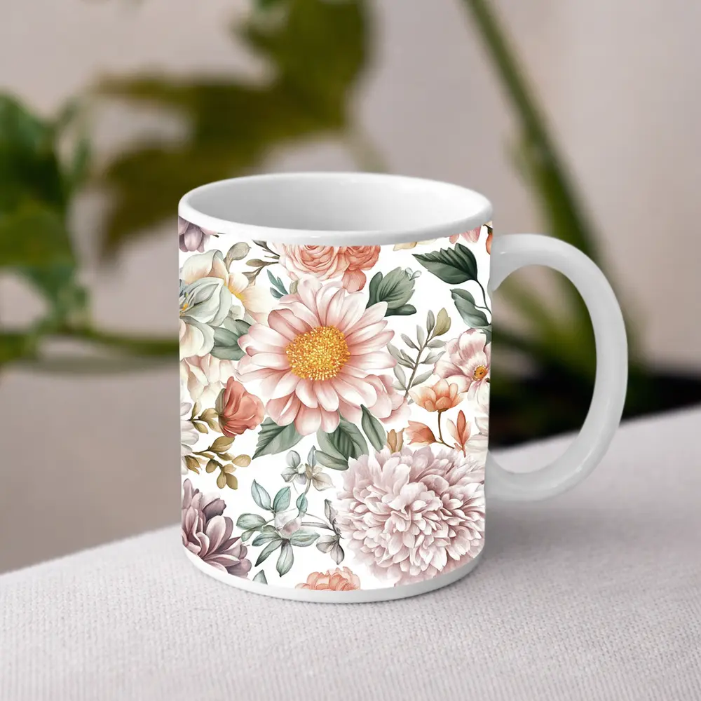 Watercolor Peonies Roses Daisies Floral Pattern – Mugs